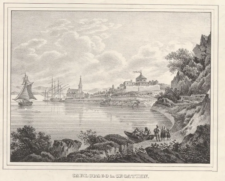 Carlopago in Croatien - View of the fortified town of Bag