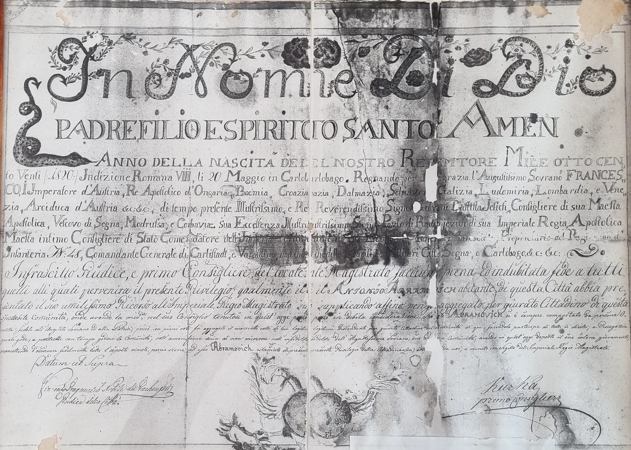 Dokument karlobaškoga magistrata iz 1820. godine