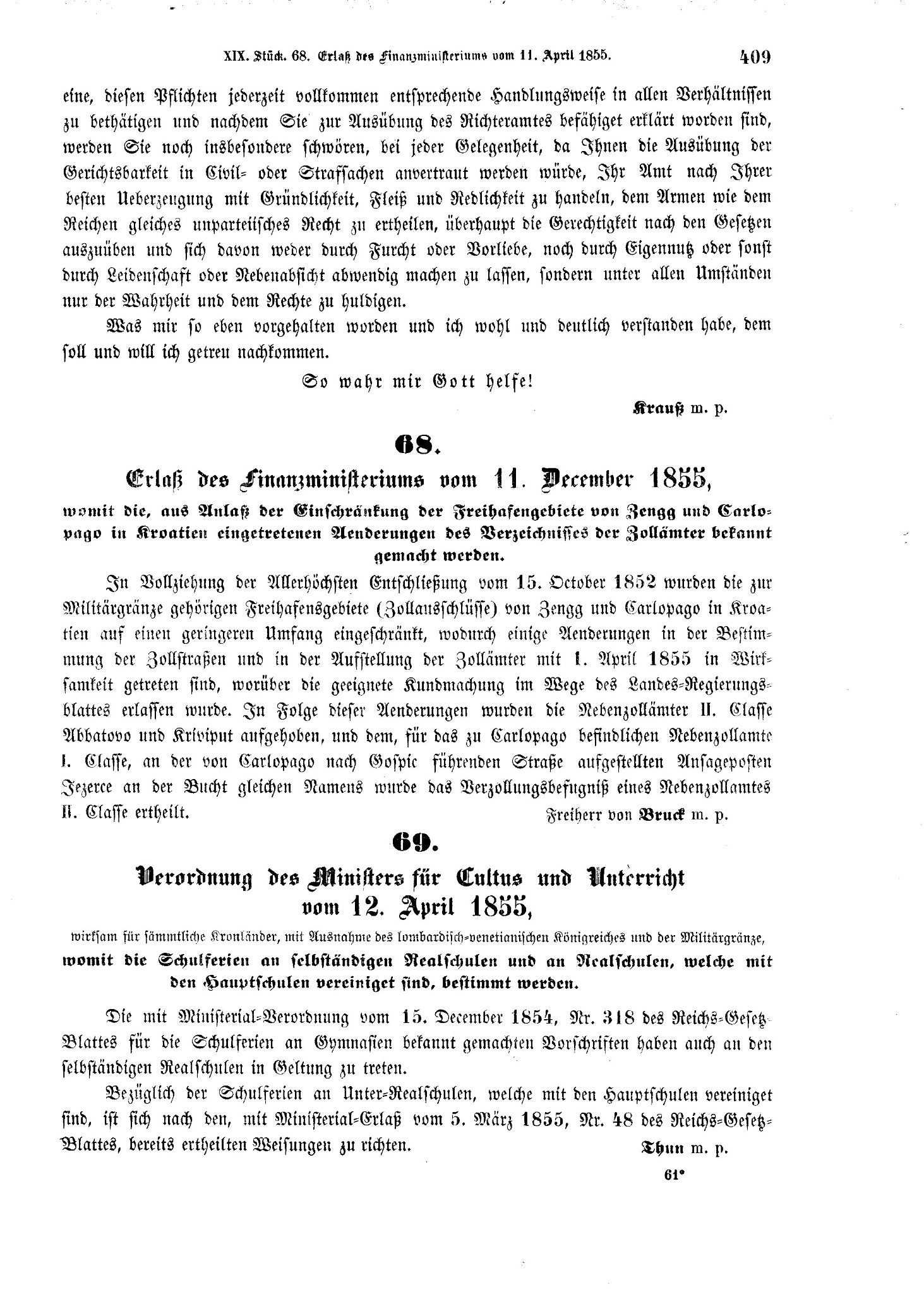 Ministry of Finance regulation of 11 December 1855