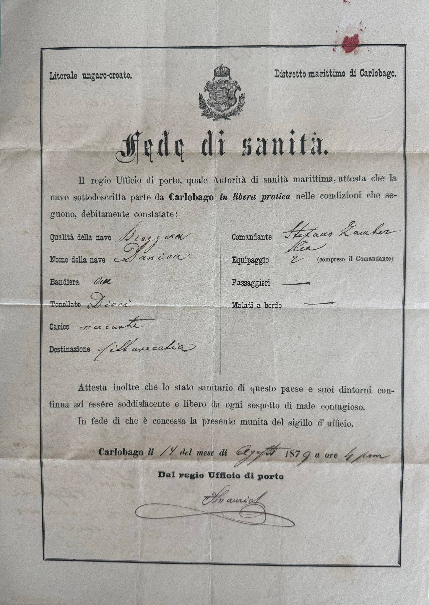 Front · Bill of health