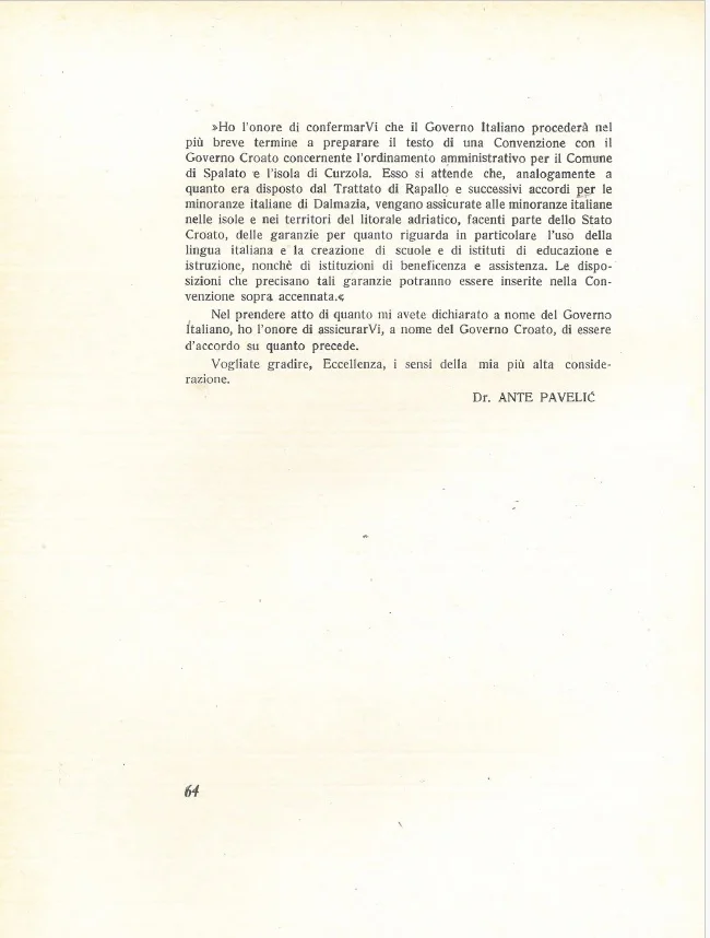 Pavelić's address to Mussolini