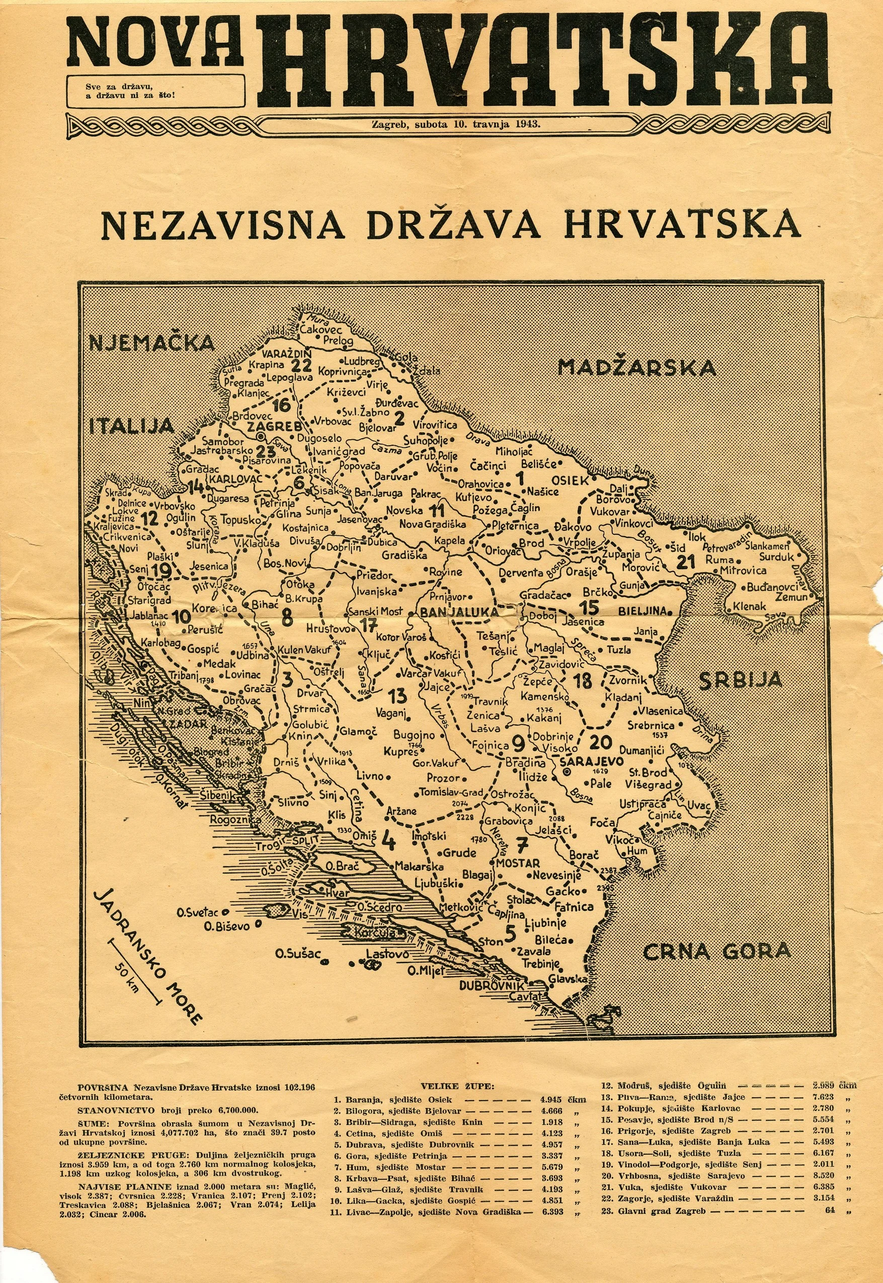 Map of the NDH from 1944 with counties.